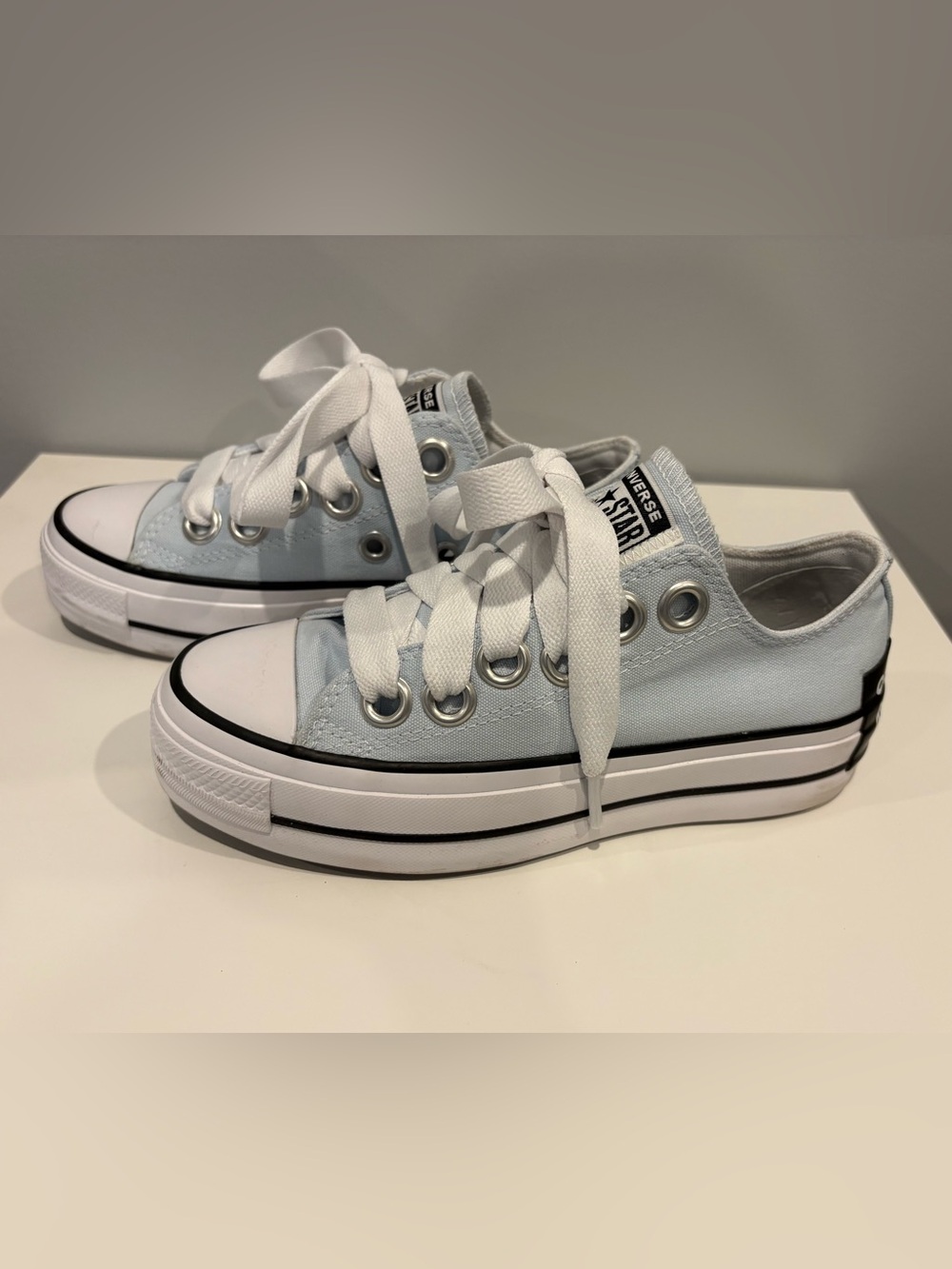 Converse All Star Platform Sneakers - Light Blue & White